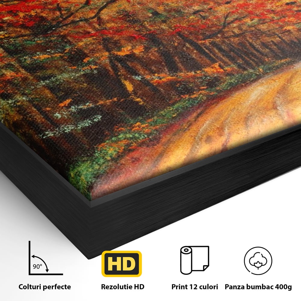 Tablou Canvas Premium LuxCanva® A1254, Drumul Din Padure, Decorativ, Living, Toamna, Copac, Frunze, Alee, Padure, Dormitor, Culori Vibrante