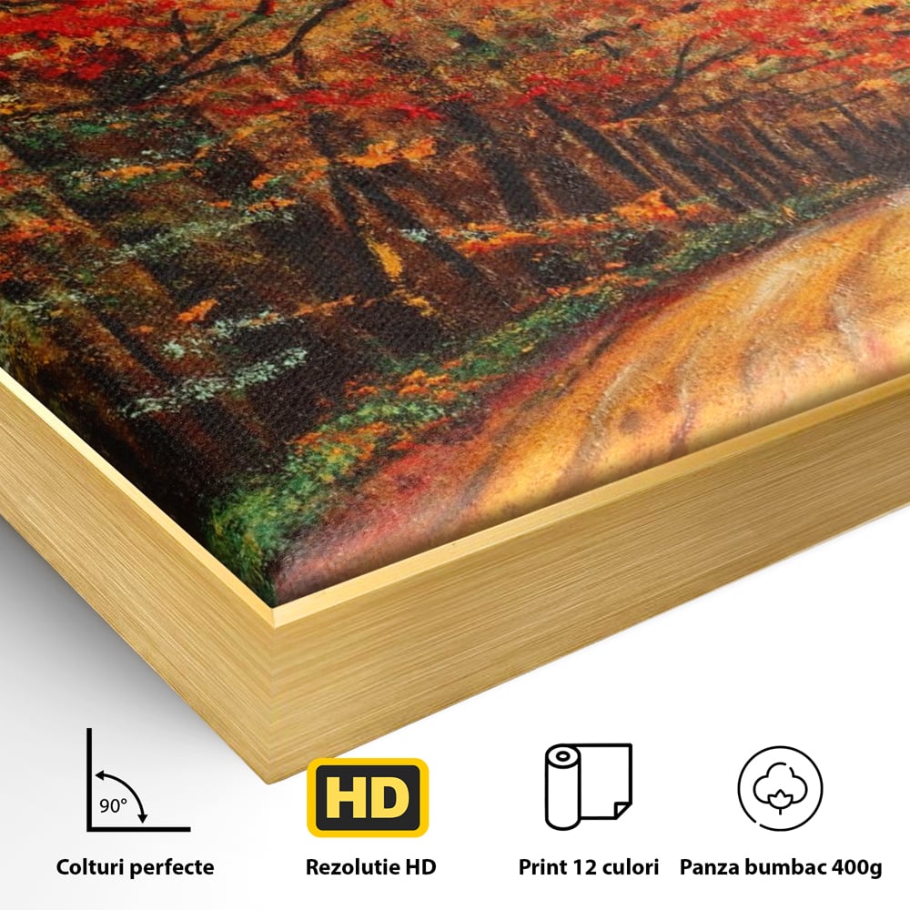 Tablou Canvas Premium LuxCanva® A1254, Drumul Din Padure, Decorativ, Living, Toamna, Copac, Frunze, Alee, Padure, Dormitor, Culori Vibrante