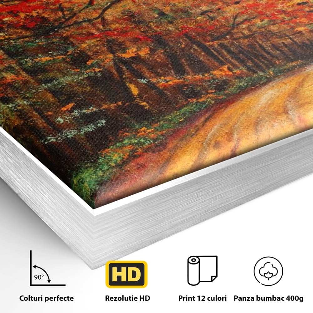 Tablou Canvas Premium LuxCanva® A1254, Drumul Din Padure, Decorativ, Living, Toamna, Copac, Frunze, Alee, Padure, Dormitor, Culori Vibrante