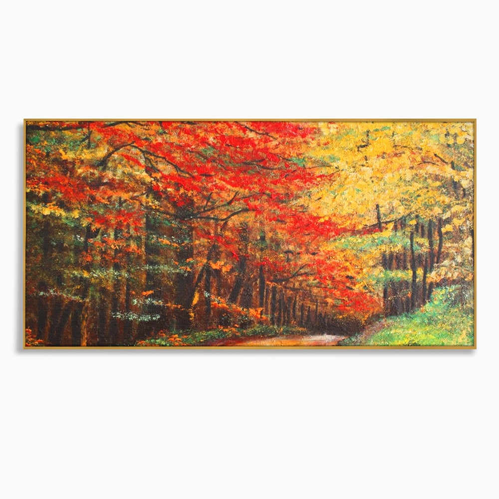 Tablou Canvas Premium LuxCanva® A1254, Drumul Din Padure, Decorativ, Living, Toamna, Copac, Frunze, Alee, Padure, Dormitor, Culori Vibrante