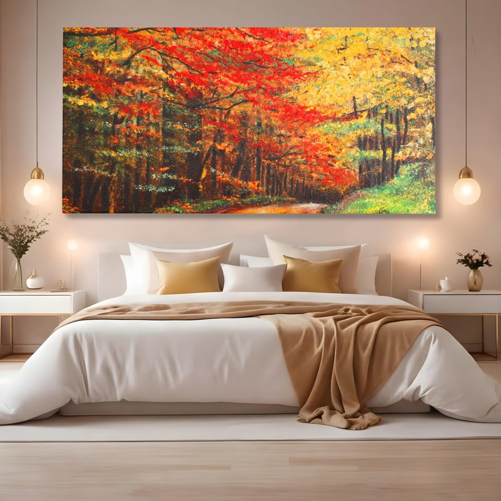 Tablou Canvas Premium LuxCanva® A1254, Drumul Din Padure, Decorativ, Living, Toamna, Copac, Frunze, Alee, Padure, Dormitor, Culori Vibrante