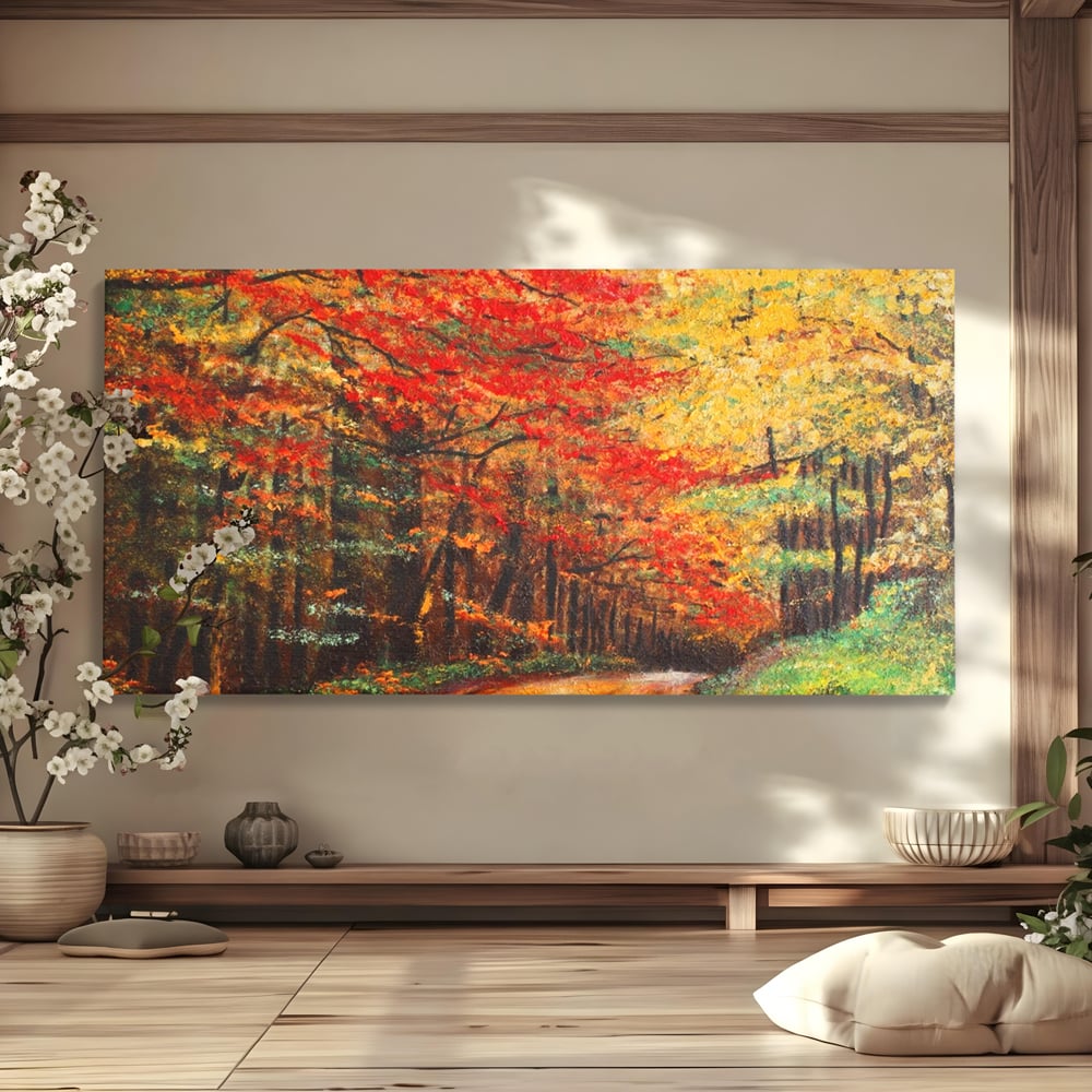 Tablou Canvas Premium LuxCanva® A1254, Drumul Din Padure, Decorativ, Living, Toamna, Copac, Frunze, Alee, Padure, Dormitor, Culori Vibrante