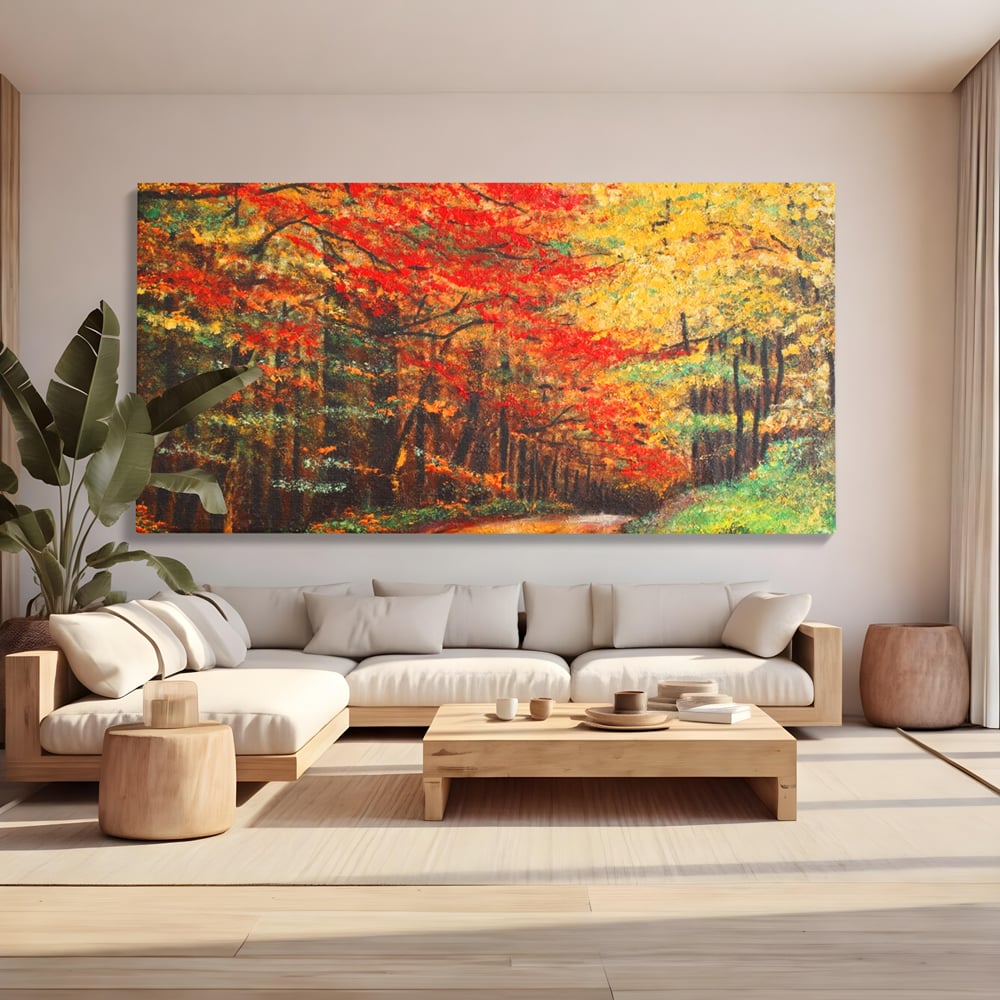 Tablou Canvas Premium LuxCanva® A1254, Drumul Din Padure, Decorativ, Living, Toamna, Copac, Frunze, Alee, Padure, Dormitor, Culori Vibrante