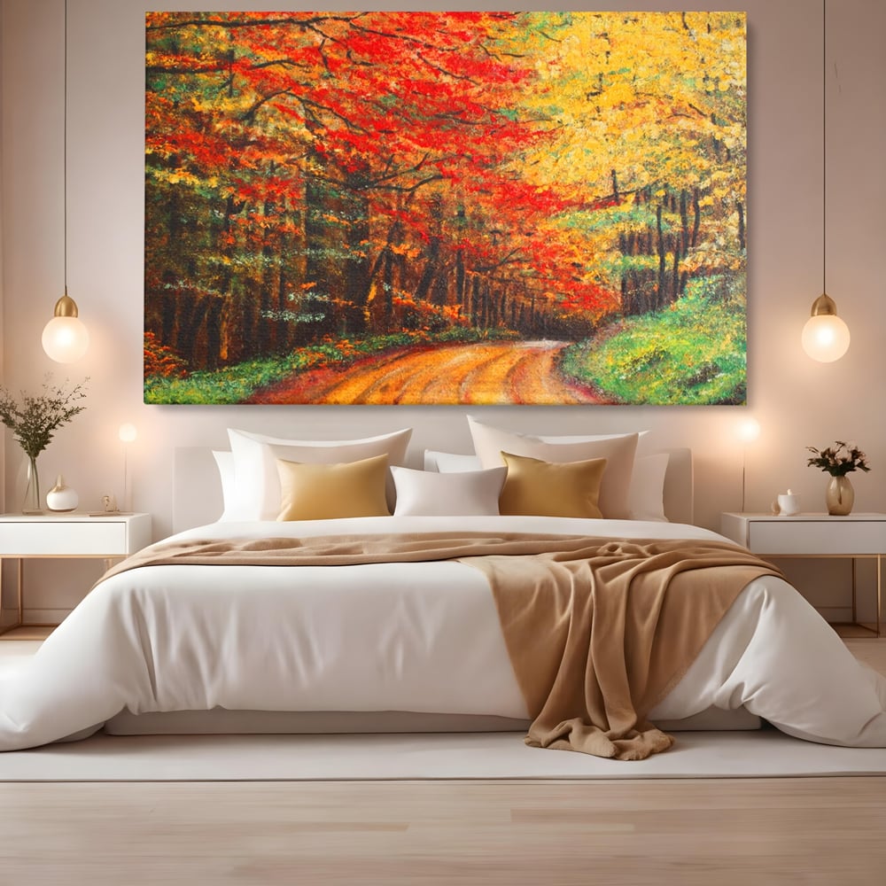 Tablou Canvas Premium LuxCanva® A1254, Drumul Din Padure, Decorativ, Living, Toamna, Copac, Frunze, Alee, Padure, Dormitor, Culori Vibrante