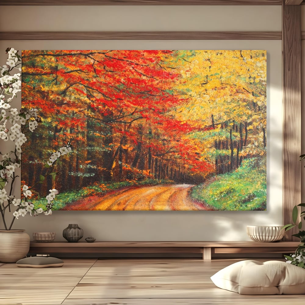 Tablou Canvas Premium LuxCanva® A1254, Drumul Din Padure, Decorativ, Living, Toamna, Copac, Frunze, Alee, Padure, Dormitor, Culori Vibrante