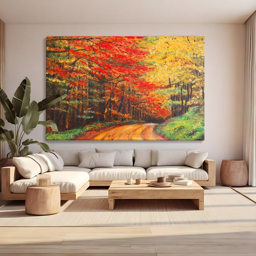 Tablou Canvas Premium LuxCanva® A1254, Drumul Din Padure, Decorativ, Living, Toamna, Copac, Frunze, Alee, Padure, Dormitor, Culori Vibrante