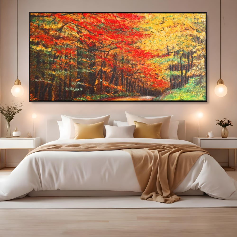 Tablou Canvas Premium LuxCanva® A1254, Drumul Din Padure, Decorativ, Living, Toamna, Copac, Frunze, Alee, Padure, Dormitor, Culori Vibrante