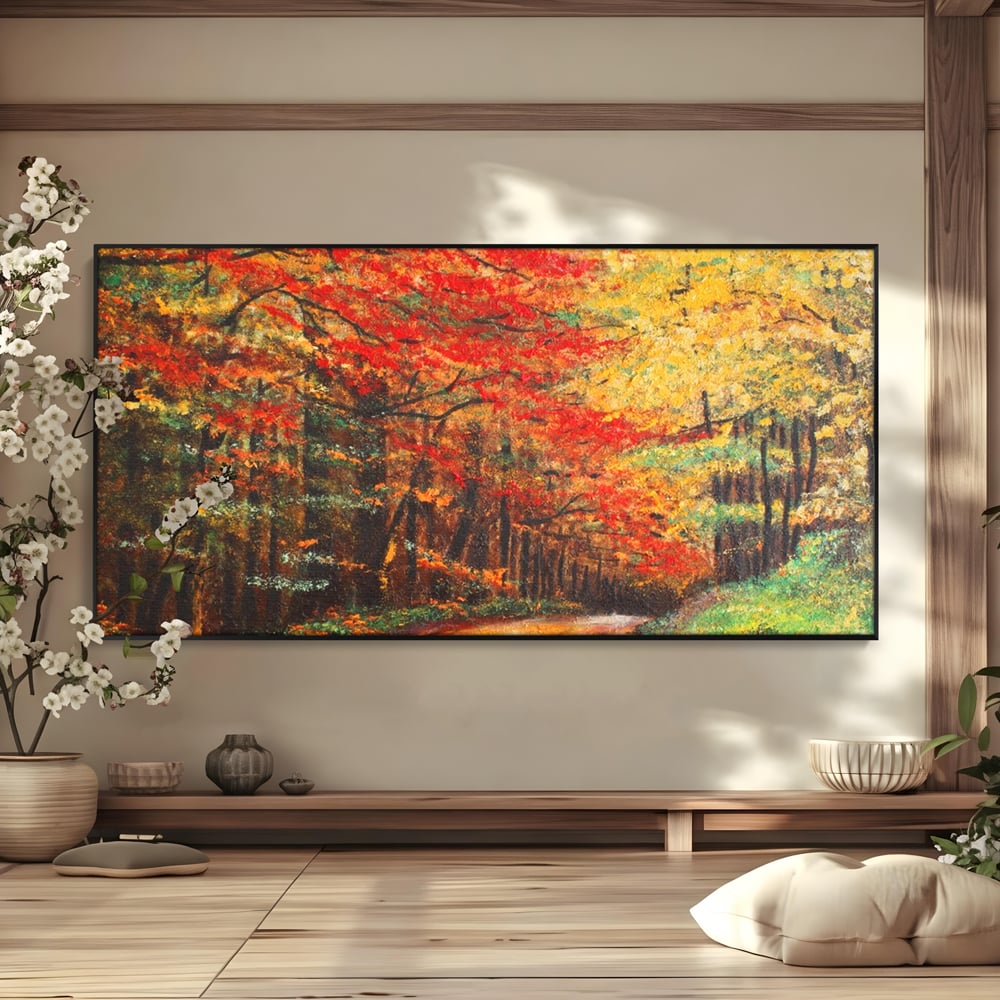 Tablou Canvas Premium LuxCanva® A1254, Drumul Din Padure, Decorativ, Living, Toamna, Copac, Frunze, Alee, Padure, Dormitor, Culori Vibrante