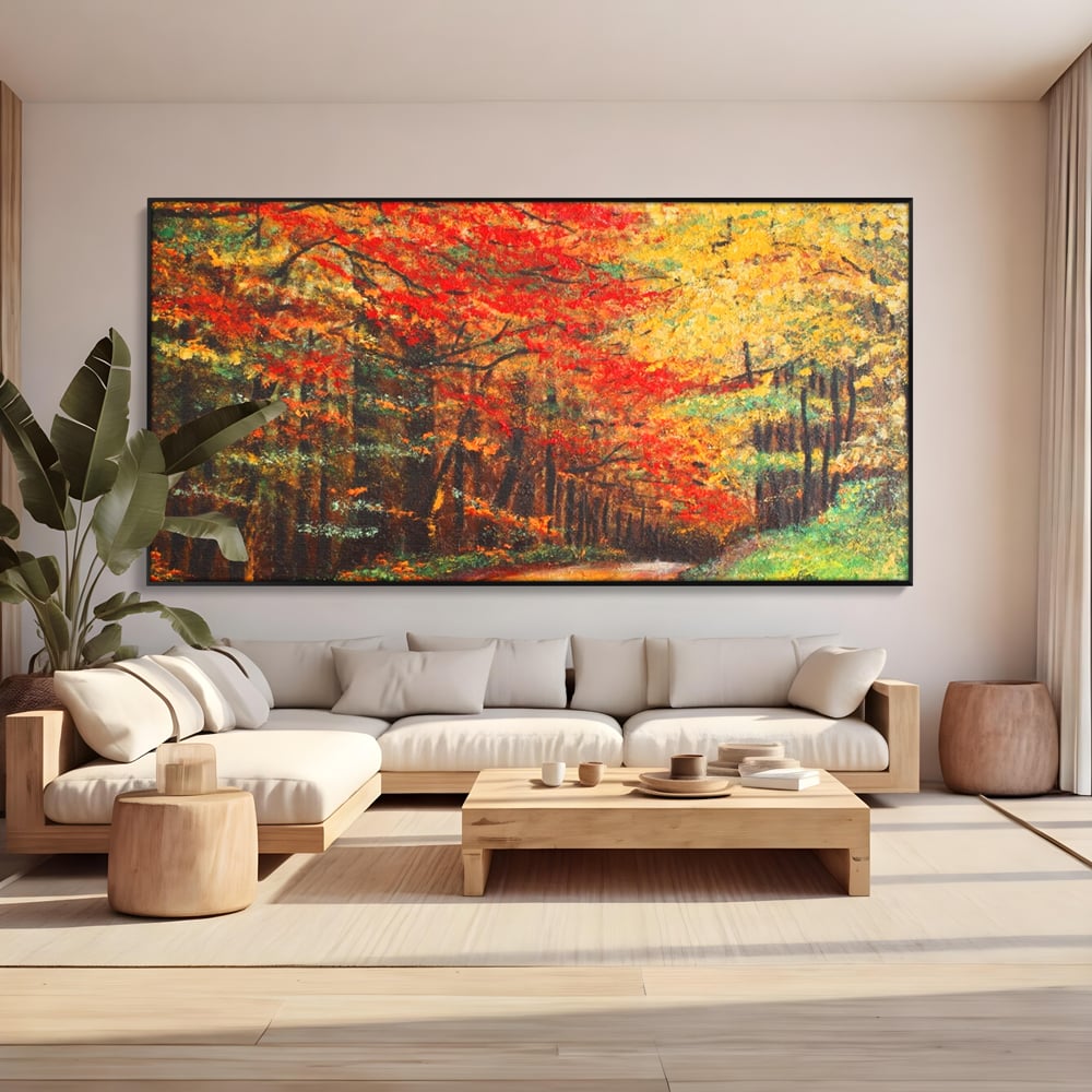 Tablou Canvas Premium LuxCanva® A1254, Drumul Din Padure, Decorativ, Living, Toamna, Copac, Frunze, Alee, Padure, Dormitor, Culori Vibrante