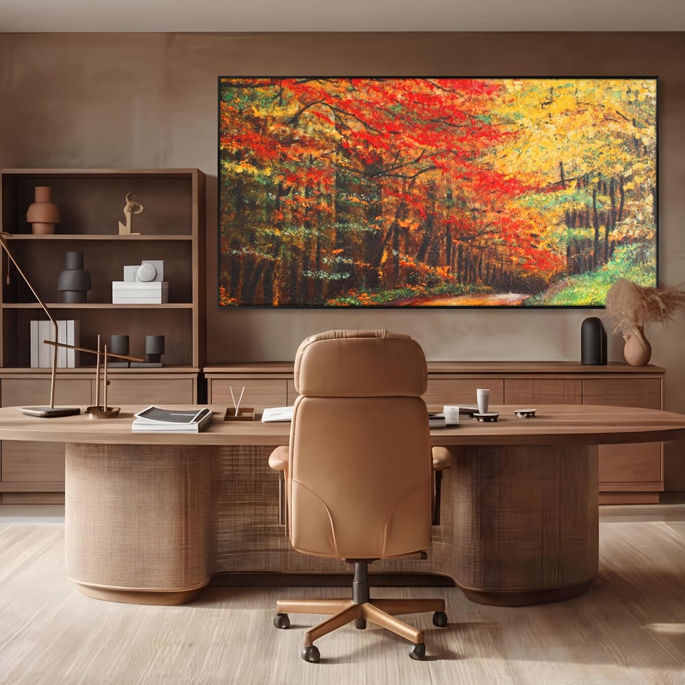 Tablou Canvas Premium LuxCanva® A1254, Drumul Din Padure, Decorativ, Living, Toamna, Copac, Frunze, Alee, Padure, Dormitor, Culori Vibrante