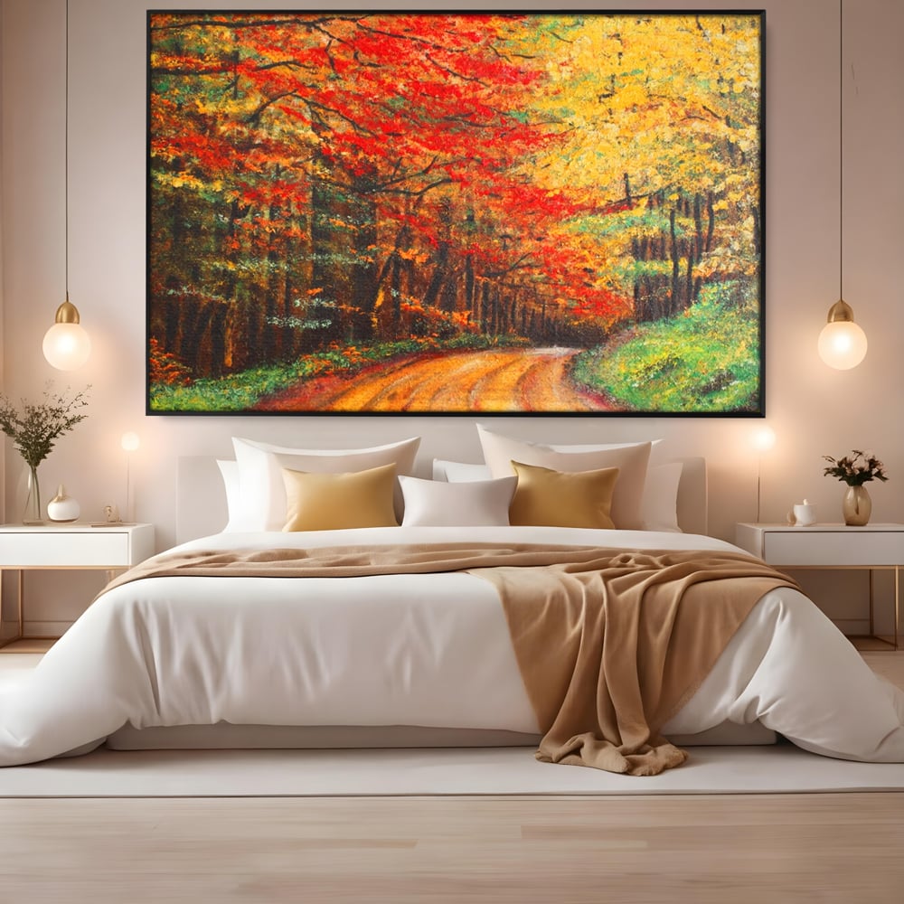 Tablou Canvas Premium LuxCanva® A1254, Drumul Din Padure, Decorativ, Living, Toamna, Copac, Frunze, Alee, Padure, Dormitor, Culori Vibrante