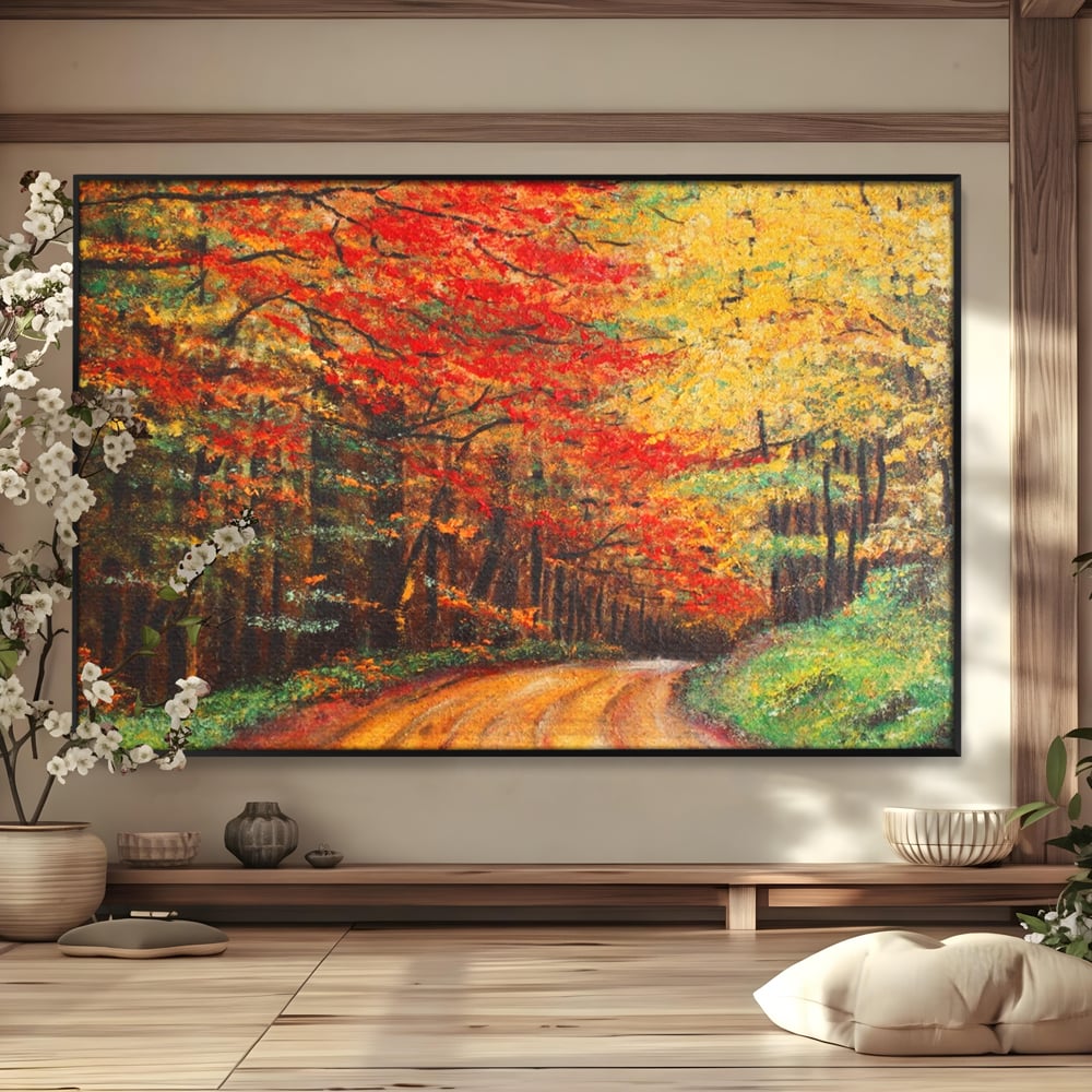 Tablou Canvas Premium LuxCanva® A1254, Drumul Din Padure, Decorativ, Living, Toamna, Copac, Frunze, Alee, Padure, Dormitor, Culori Vibrante