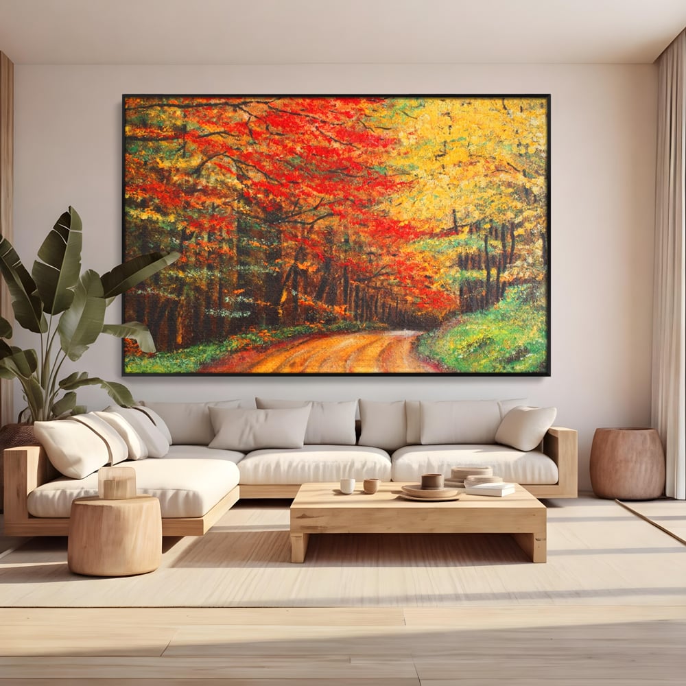 Tablou Canvas Premium LuxCanva® A1254, Drumul Din Padure, Decorativ, Living, Toamna, Copac, Frunze, Alee, Padure, Dormitor, Culori Vibrante