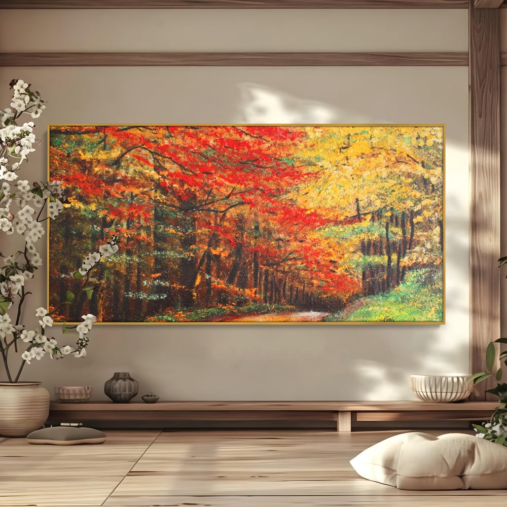 Tablou Canvas Premium LuxCanva® A1254, Drumul Din Padure, Decorativ, Living, Toamna, Copac, Frunze, Alee, Padure, Dormitor, Culori Vibrante