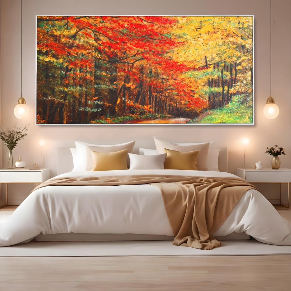 Tablou Canvas Premium LuxCanva® A1254, Drumul Din Padure, Decorativ, Living, Toamna, Copac, Frunze, Alee, Padure, Dormitor, Culori Vibrante