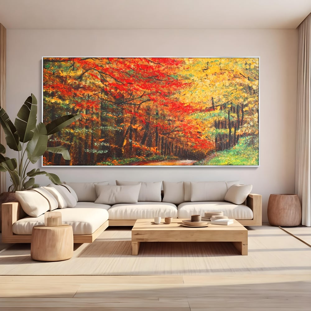Tablou Canvas Premium LuxCanva® A1254, Drumul Din Padure, Decorativ, Living, Toamna, Copac, Frunze, Alee, Padure, Dormitor, Culori Vibrante