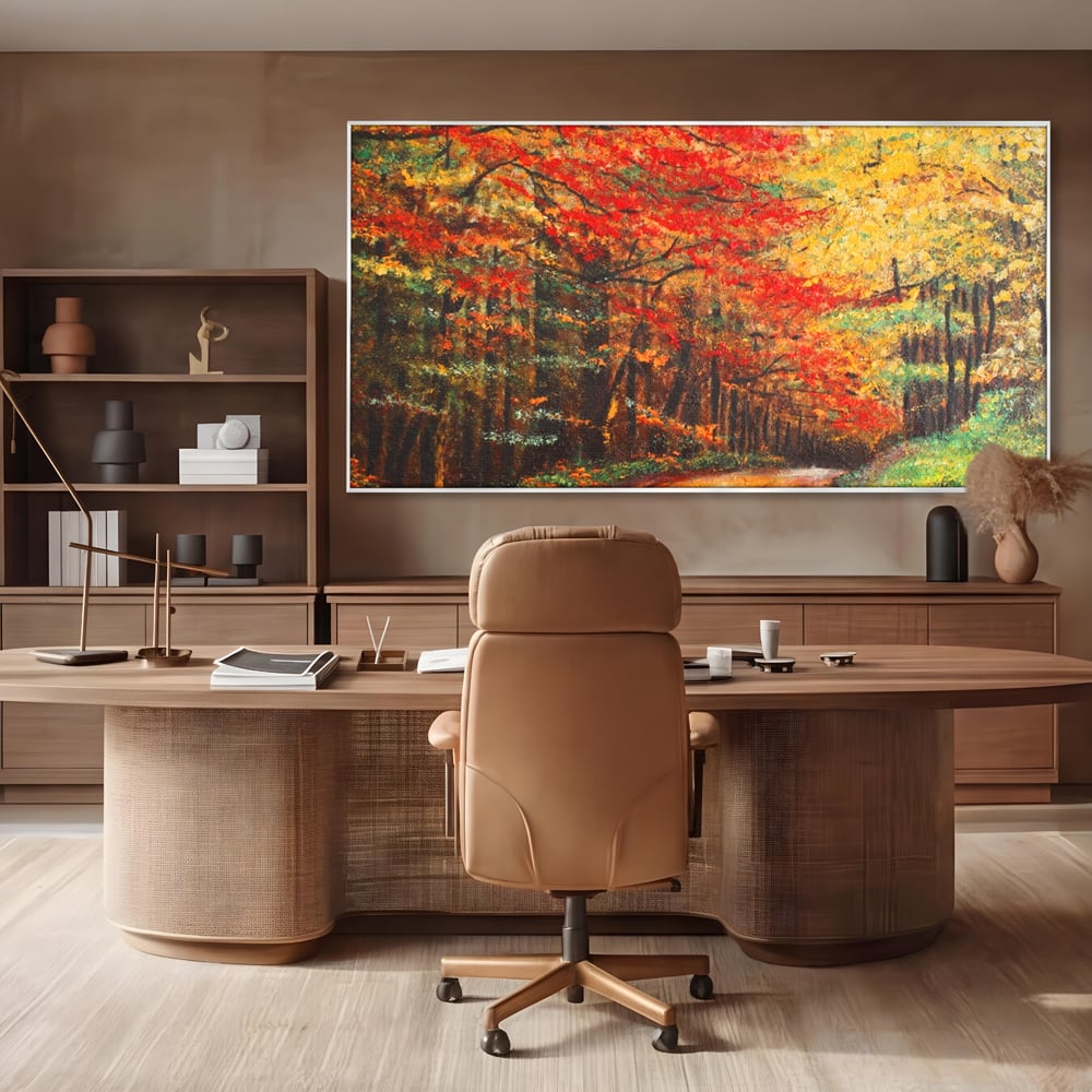 Tablou Canvas Premium LuxCanva® A1254, Drumul Din Padure, Decorativ, Living, Toamna, Copac, Frunze, Alee, Padure, Dormitor, Culori Vibrante