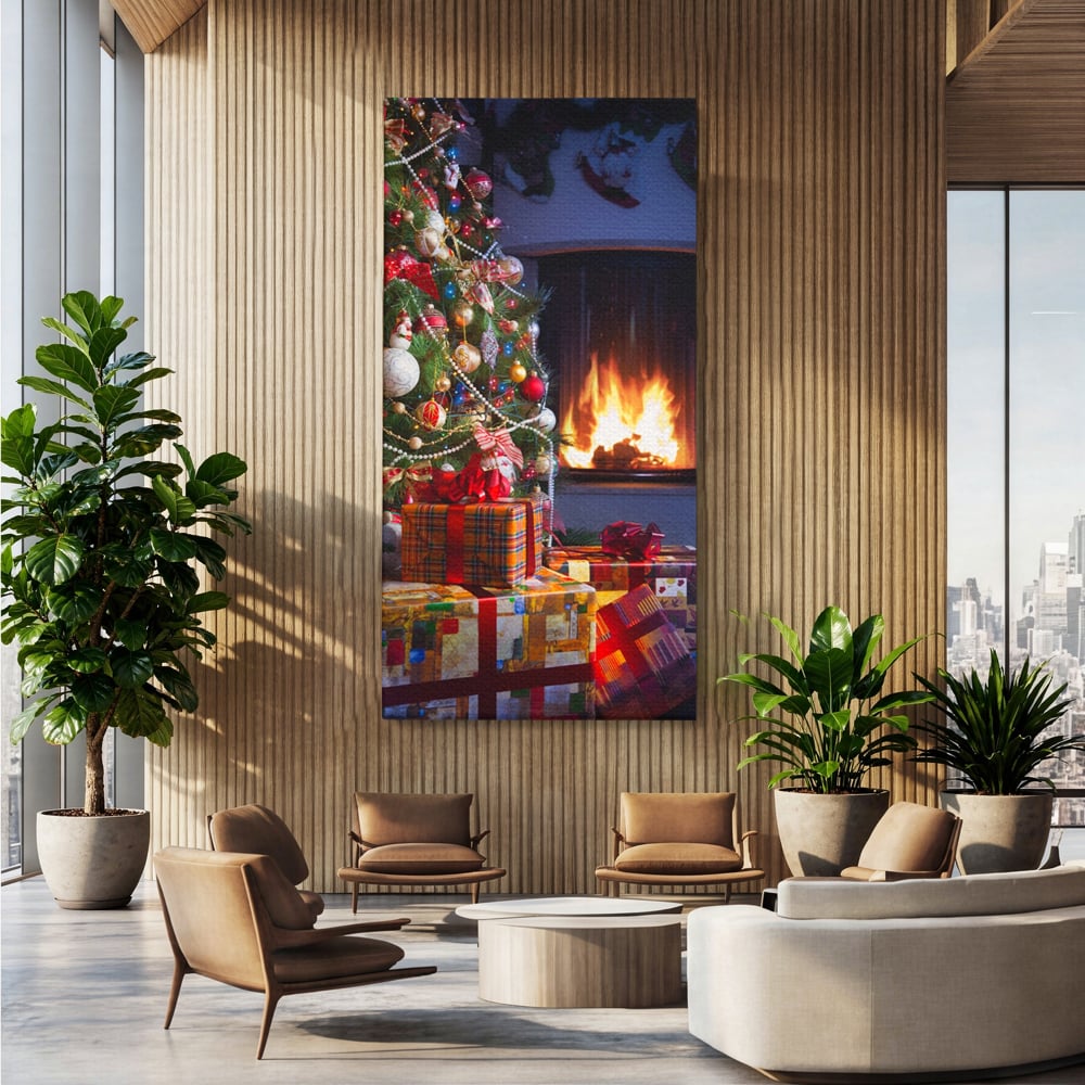 Tablou Canvas Premium LuxCanva® A1256, Bradul De Craciun, Decorativ, Living, Cadouri, Brad, Semineu, Dormitor, Culori Vibrante