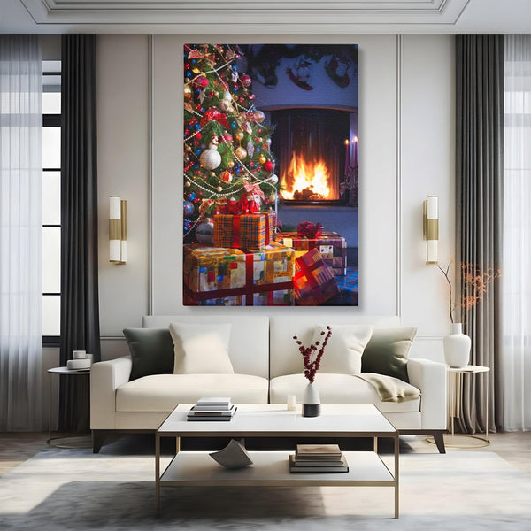 Tablou Canvas Premium LuxCanva® A1256, Bradul De Craciun, Decorativ, Living, Cadouri, Brad, Semineu, Dormitor, Culori Vibrante