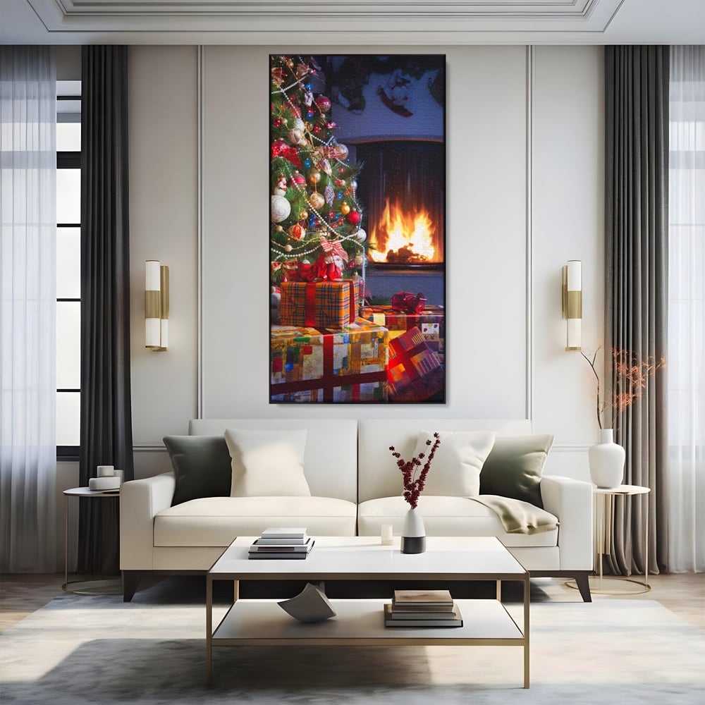 Tablou Canvas Premium LuxCanva® A1256, Bradul De Craciun, Decorativ, Living, Cadouri, Brad, Semineu, Dormitor, Culori Vibrante