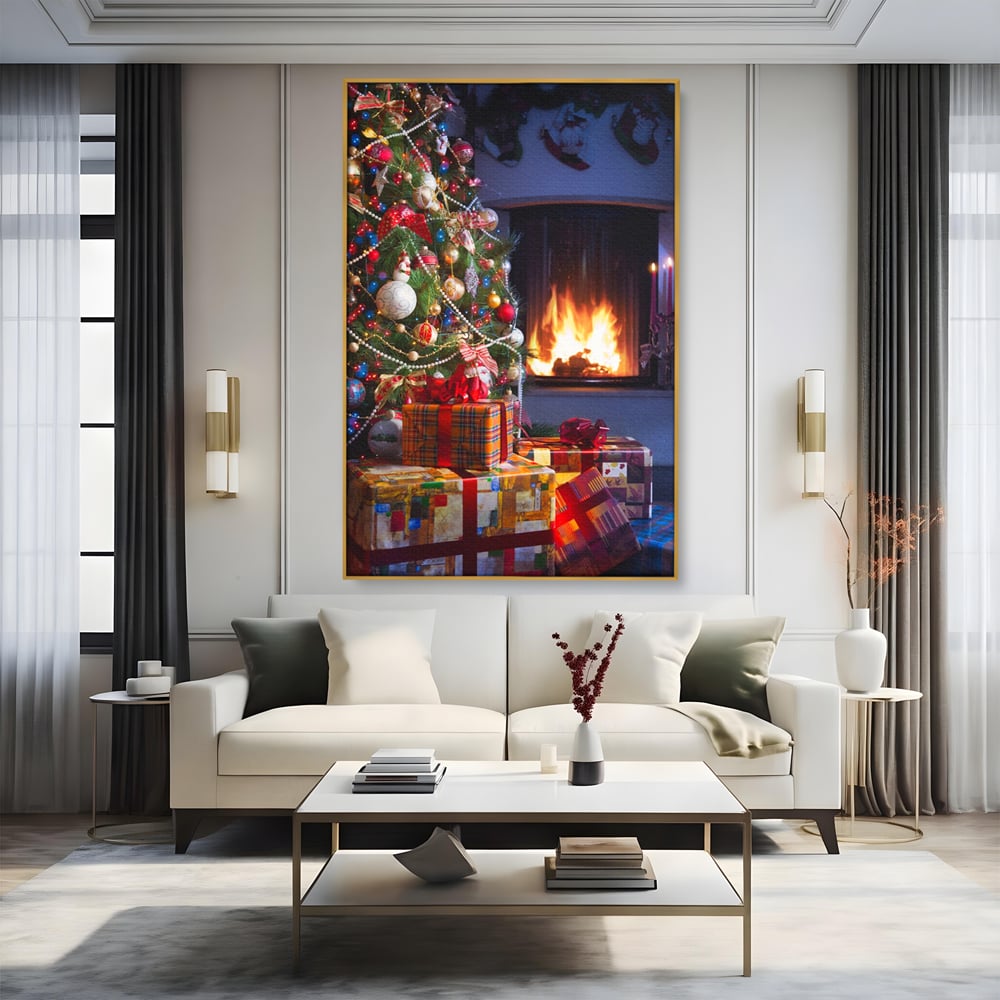 Tablou Canvas Premium LuxCanva® A1256, Bradul De Craciun, Decorativ, Living, Cadouri, Brad, Semineu, Dormitor, Culori Vibrante