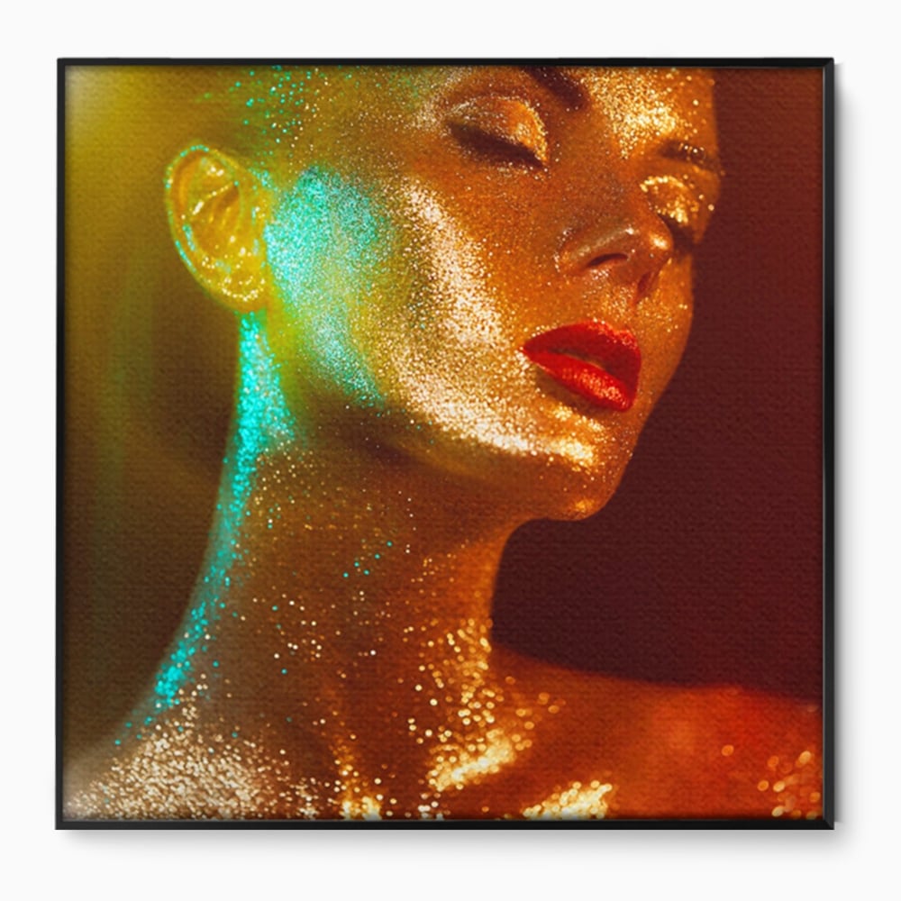 Leinwandbilder Premium LuxCanva® A1257, Mädchen mit Glitzer, Ankleiden, Glitzer, Gold, weiblich, Schlafzimmer, kräftige Farben