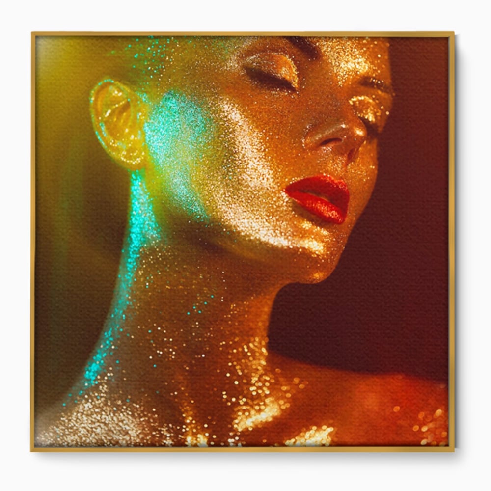 Leinwandbilder Premium LuxCanva® A1257, Mädchen mit Glitzer, Ankleiden, Glitzer, Gold, weiblich, Schlafzimmer, kräftige Farben