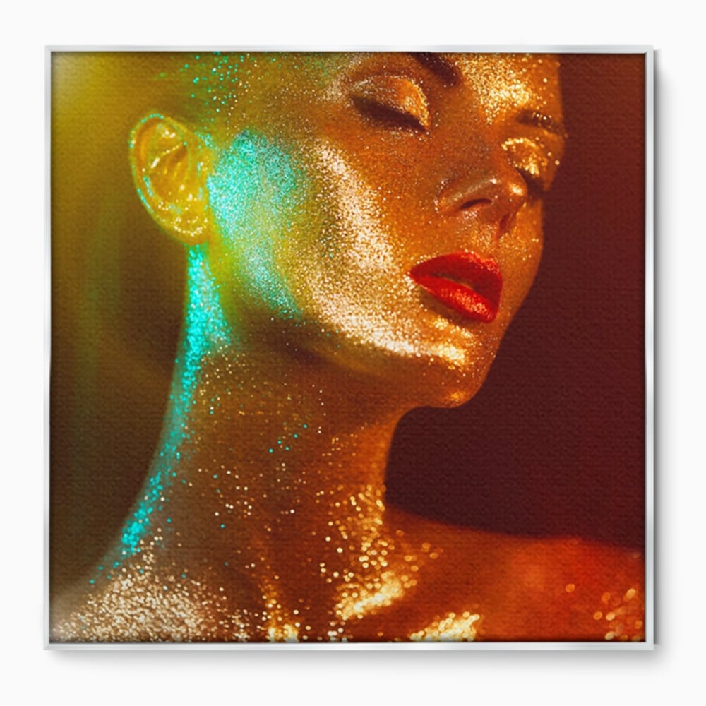 Leinwandbilder Premium LuxCanva® A1257, Mädchen mit Glitzer, Ankleiden, Glitzer, Gold, weiblich, Schlafzimmer, kräftige Farben