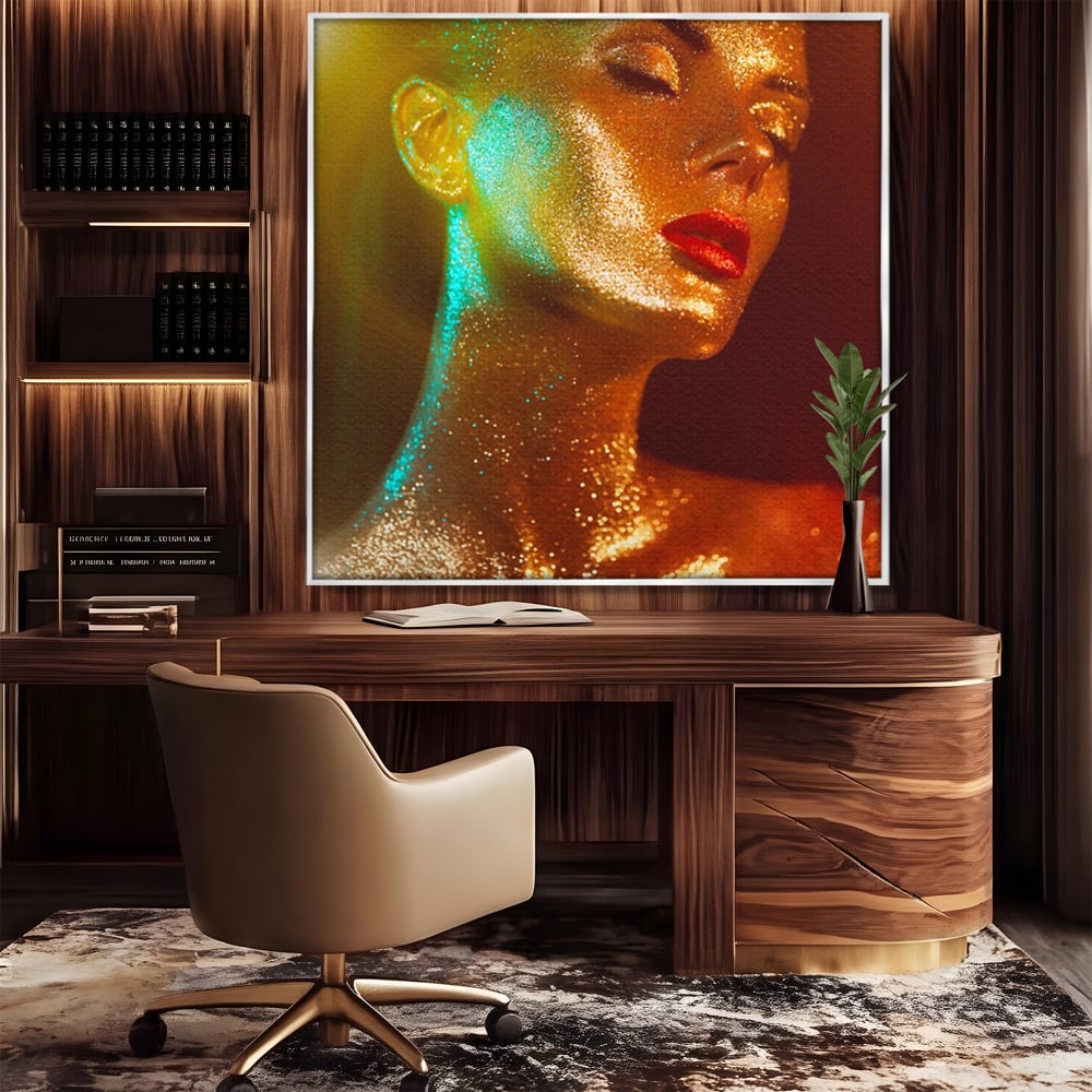 Leinwandbilder Premium LuxCanva® A1257, Mädchen mit Glitzer, Ankleiden, Glitzer, Gold, weiblich, Schlafzimmer, kräftige Farben