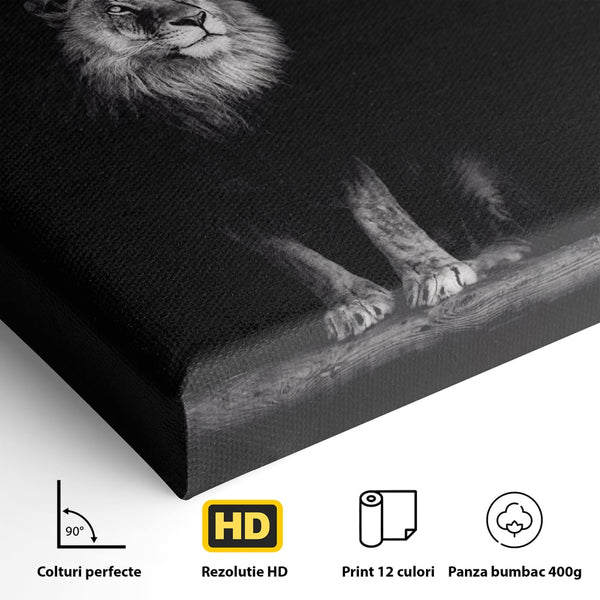 Tablou Canvas Premium LuxCanva® A1258, Leu Alb-Negru, Animal, Regele Junglei, Safari, Dormitor, Decorativ