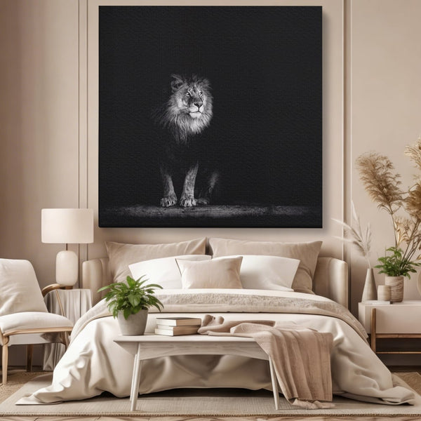 Tablou Canvas Premium LuxCanva® A1258, Leu Alb-Negru, Animal, Regele Junglei, Safari, Dormitor, Decorativ