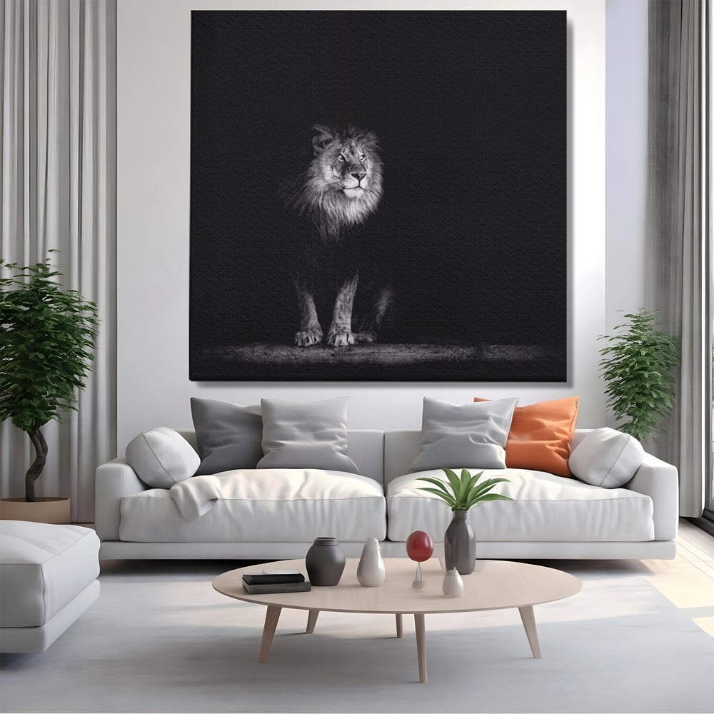 Tablou Canvas Premium LuxCanva® A1258, Leu Alb-Negru, Animal, Regele Junglei, Safari, Dormitor, Decorativ