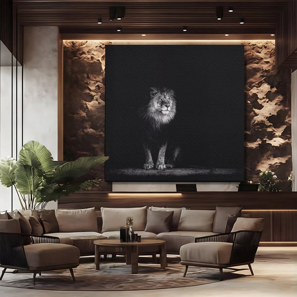 Tablou Canvas Premium LuxCanva® A1258, Leu Alb-Negru, Animal, Regele Junglei, Safari, Dormitor, Decorativ