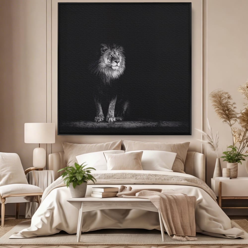 Tablou Canvas Premium LuxCanva® A1258, Leu Alb-Negru, Animal, Regele Junglei, Safari, Dormitor, Decorativ
