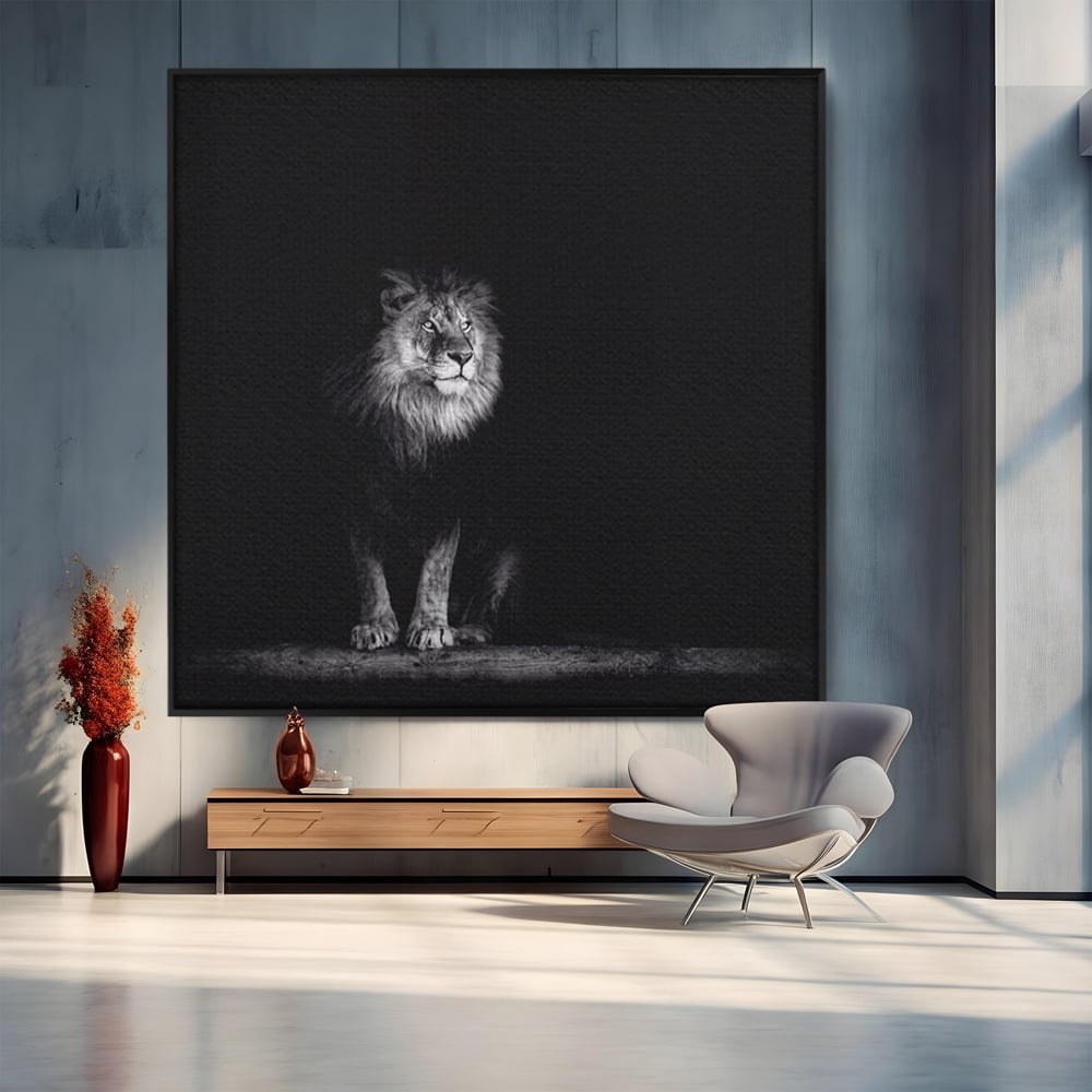 Tablou Canvas Premium LuxCanva® A1258, Leu Alb-Negru, Animal, Regele Junglei, Safari, Dormitor, Decorativ