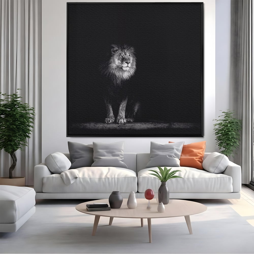 Tablou Canvas Premium LuxCanva® A1258, Leu Alb-Negru, Animal, Regele Junglei, Safari, Dormitor, Decorativ