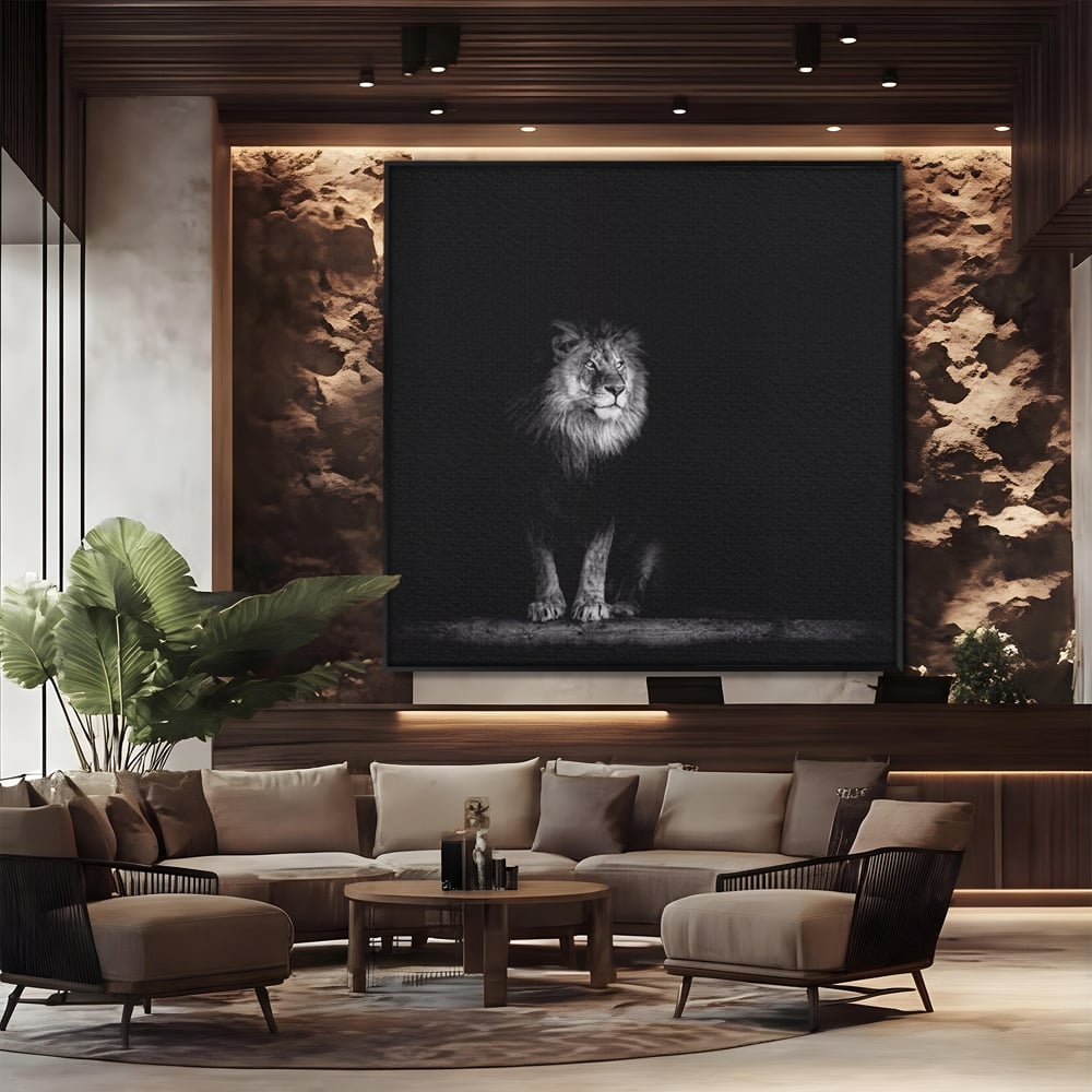 Tablou Canvas Premium LuxCanva® A1258, Leu Alb-Negru, Animal, Regele Junglei, Safari, Dormitor, Decorativ