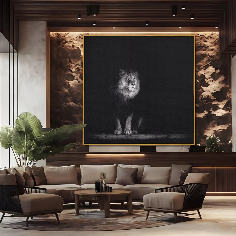 Tablou Canvas Premium LuxCanva® A1258, Leu Alb-Negru, Animal, Regele Junglei, Safari, Dormitor, Decorativ