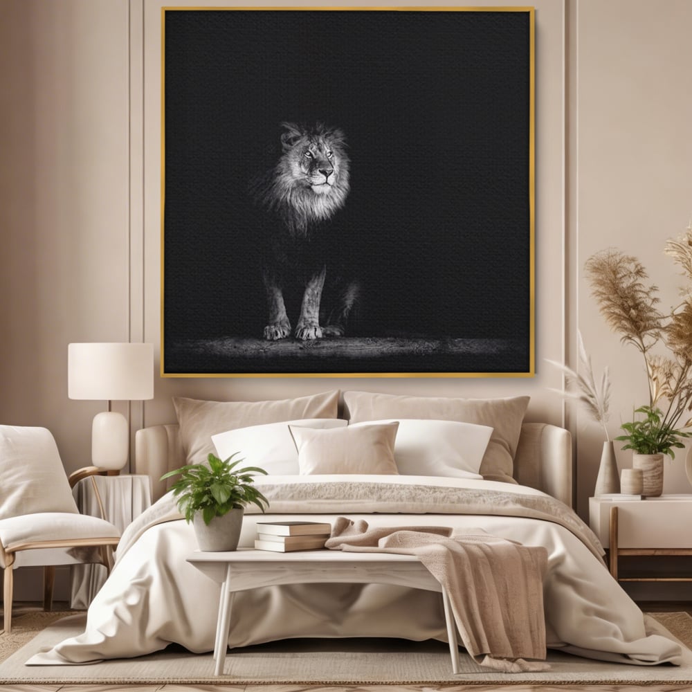 Tablou Canvas Premium LuxCanva® A1258, Leu Alb-Negru, Animal, Regele Junglei, Safari, Dormitor, Decorativ