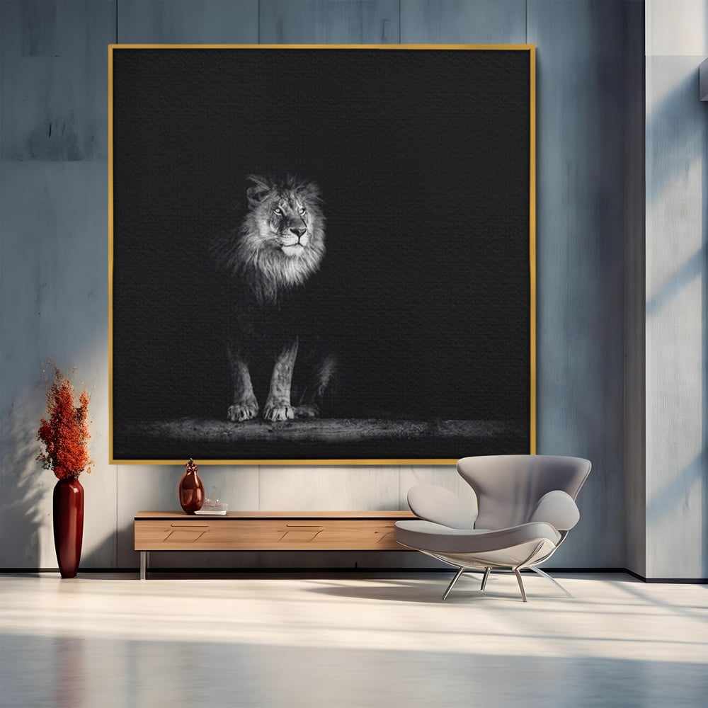 Tablou Canvas Premium LuxCanva® A1258, Leu Alb-Negru, Animal, Regele Junglei, Safari, Dormitor, Decorativ