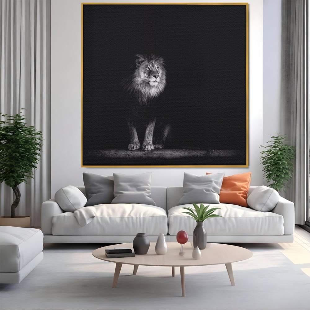 Tablou Canvas Premium LuxCanva® A1258, Leu Alb-Negru, Animal, Regele Junglei, Safari, Dormitor, Decorativ