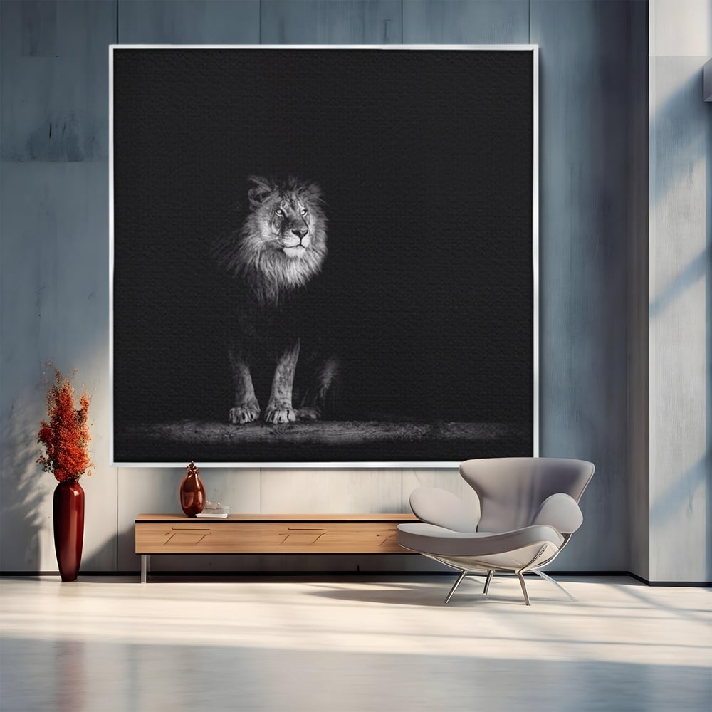 Tablou Canvas Premium LuxCanva® A1258, Leu Alb-Negru, Animal, Regele Junglei, Safari, Dormitor, Decorativ