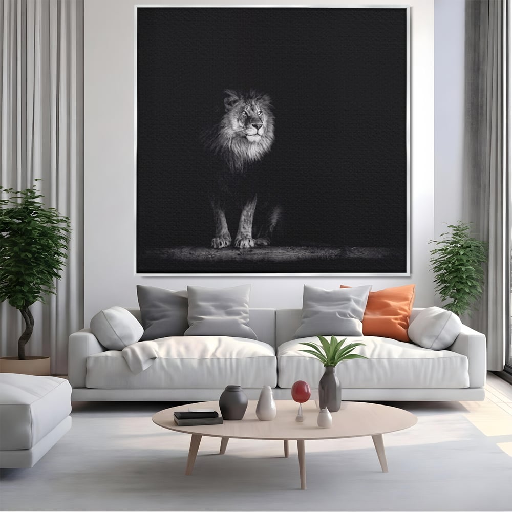Tablou Canvas Premium LuxCanva® A1258, Leu Alb-Negru, Animal, Regele Junglei, Safari, Dormitor, Decorativ