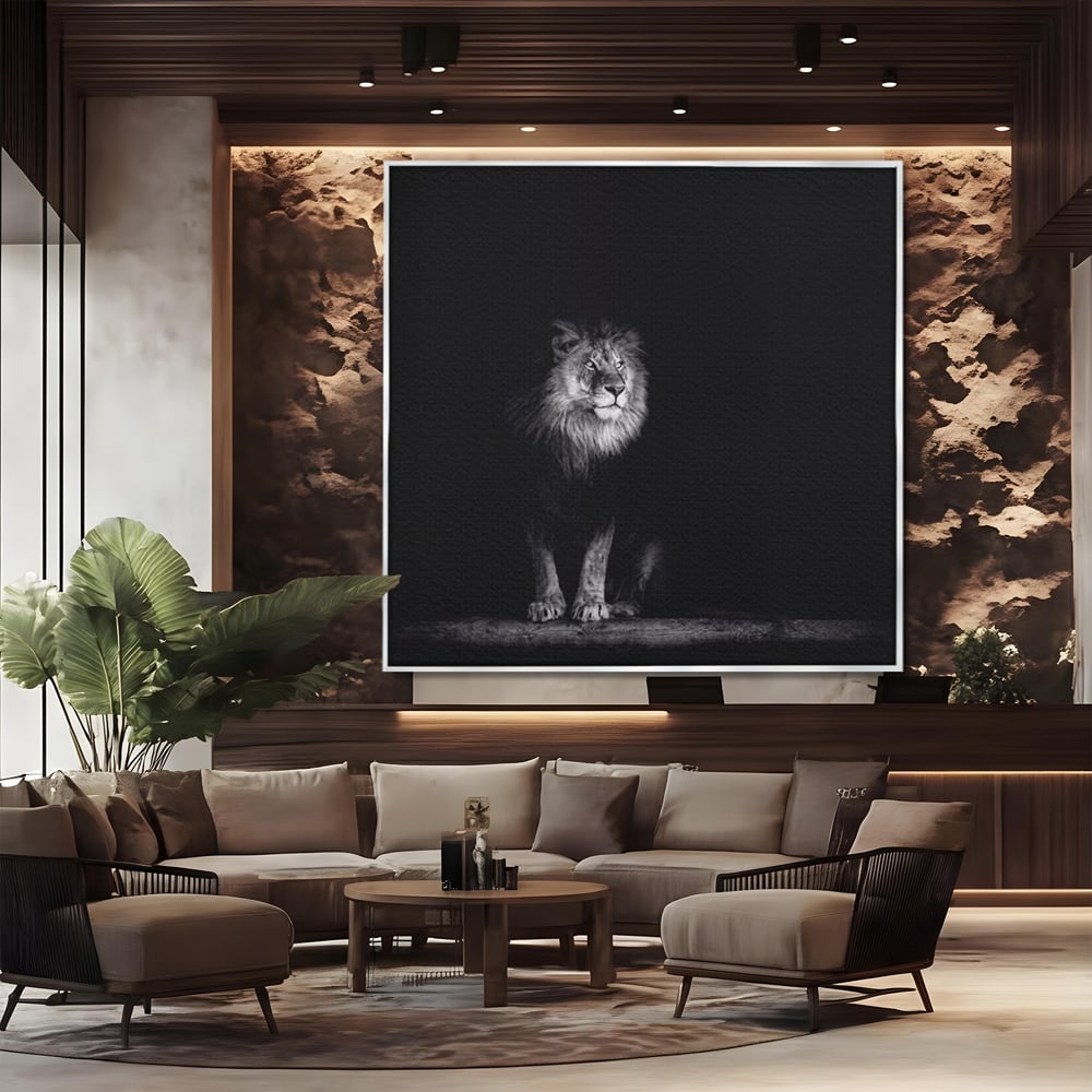 Tablou Canvas Premium LuxCanva® A1258, Leu Alb-Negru, Animal, Regele Junglei, Safari, Dormitor, Decorativ