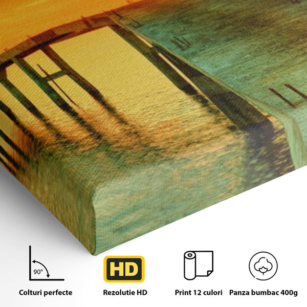 Tablou Canvas Premium LuxCanva® A1259, Pod La Rasarit , Mare, Munte, Soare, Dormitor, Culori Vibrante