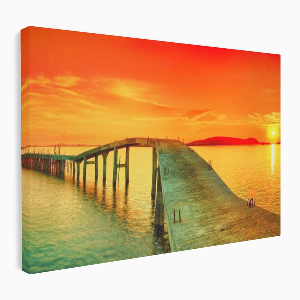 Tablou Canvas Premium LuxCanva® A1259, Pod La Rasarit , Mare, Munte, Soare, Dormitor, Culori Vibrante