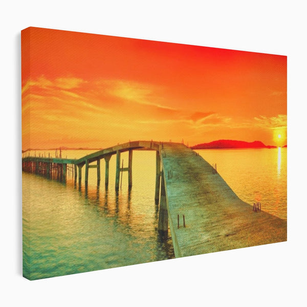 Tablou Canvas Premium LuxCanva® A1259, Pod La Rasarit , Mare, Munte, Soare, Dormitor, Culori Vibrante