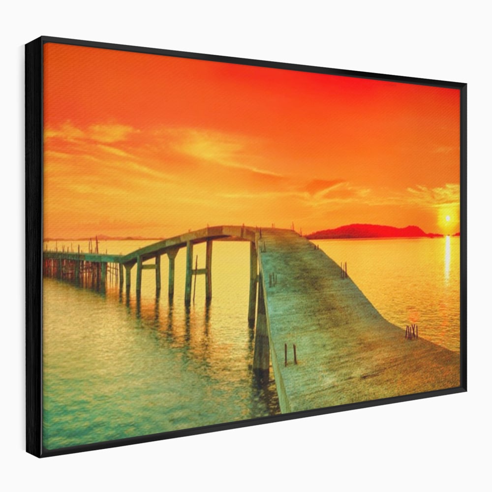 Tablou Canvas Premium LuxCanva® A1259, Pod La Rasarit , Mare, Munte, Soare, Dormitor, Culori Vibrante