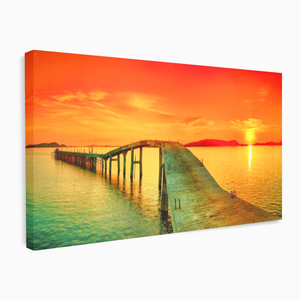 Tablou Canvas Premium LuxCanva® A1259, Pod La Rasarit , Mare, Munte, Soare, Dormitor, Culori Vibrante