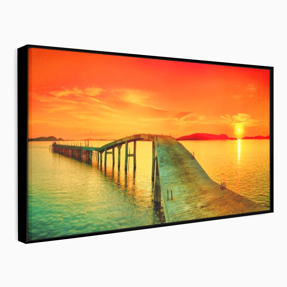 Tablou Canvas Premium LuxCanva® A1259, Pod La Rasarit , Mare, Munte, Soare, Dormitor, Culori Vibrante